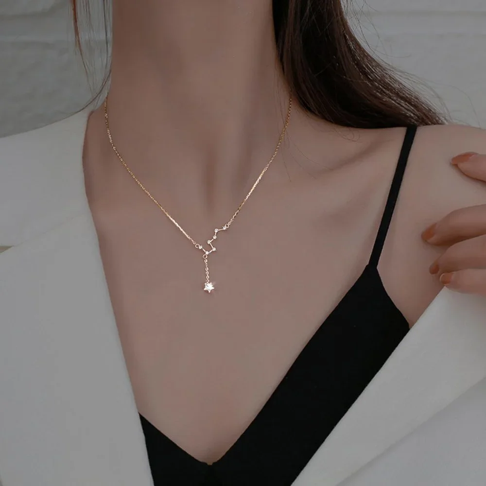 #NEW 925 Sterling Silver Diamond Star Drop Necklace